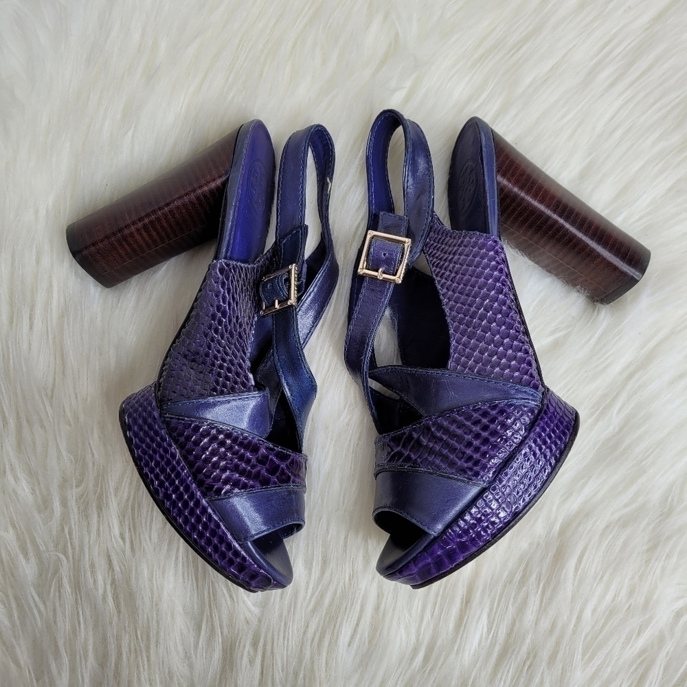 Tory Burch Purple Chunky Embossed Deidre Heels - Picture 4 of 14